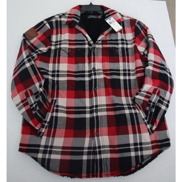 Polo Ralph Lauren Mens Sz M Multi Plaid Sherpa Fleece Lined Flannel Shacket $228 - Picture 12 of 14